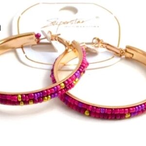 FUN Fuschia Beaded Hoop Earrings- NEW!